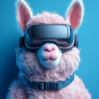 Funny Pink Llama in VR Glasses