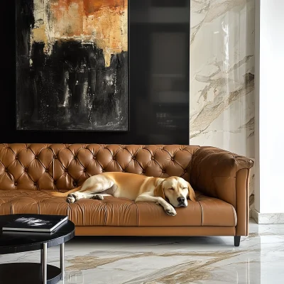 Dog on Luxury Sofa