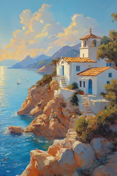 Picturesque Greek Village at Sunset