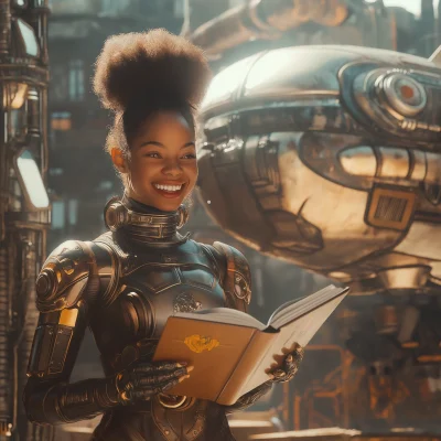 Young woman in futuristic setting