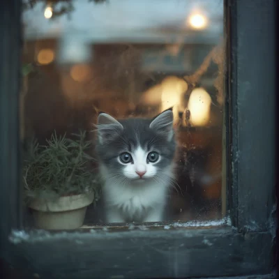 Cute Kitten in Snowlight