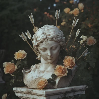 Marble Statue with Arrows and Roses