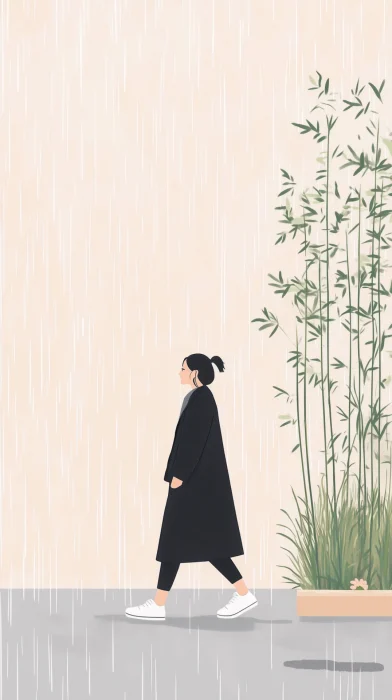 Woman Walking in Rain