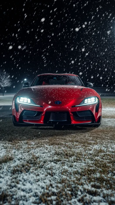 Snowy Night with a Red Supra