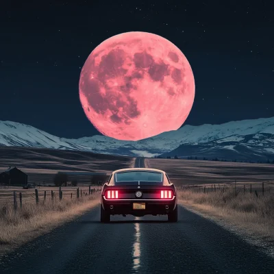 Pink Moon Over Mustangs