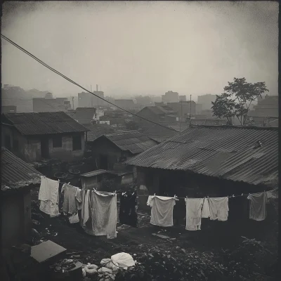 Drying Laundry in Gloomy Yard