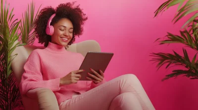 Happy Business Woman in Armchair