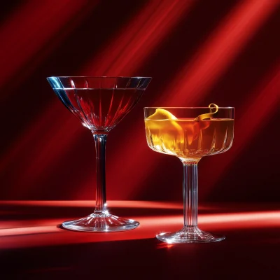 Cocktails on Dark Red Background