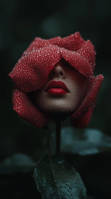 Red Rose with Woman’s Face