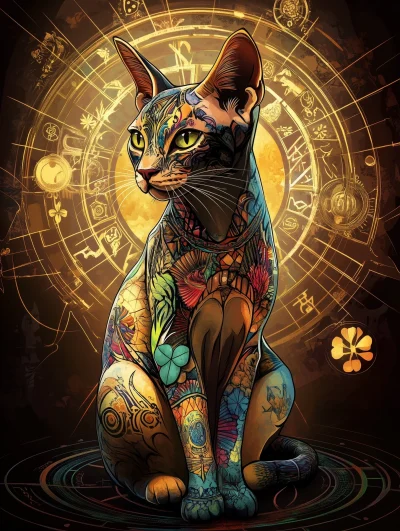 Modern Sphinx Cat and Wheel of Fortune