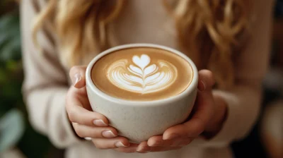 Happy Woman in Cafe