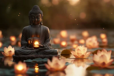 Meditating Buddha with Lotus Flowers