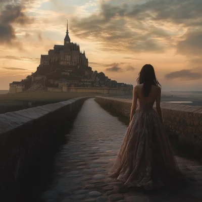 Girl gazing at Mont Saint Michel