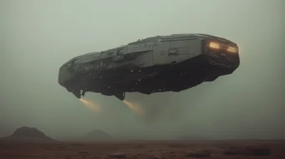 Futuristic Spaceship Over Alien Planet