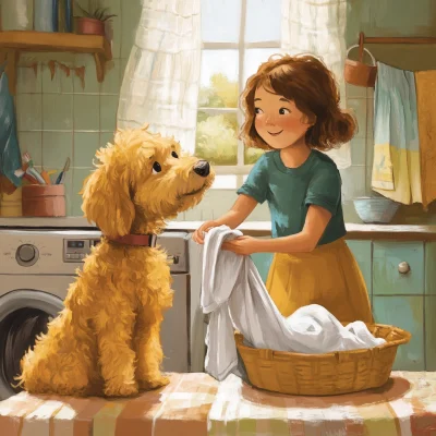 Goldendoodle and Laundry