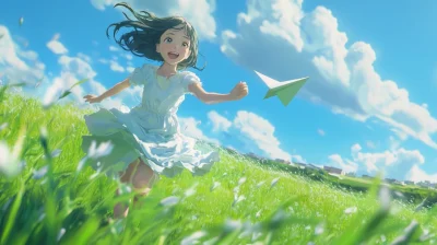 Joyful Girl with Paper Airplane