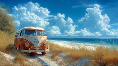 Cute Vintage Van at the Beach