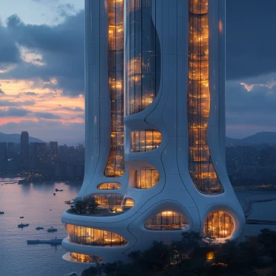 Futuristic Skyscraper at Sunset