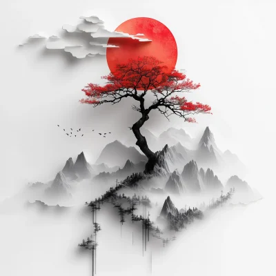 Abstract Tree with Mountains