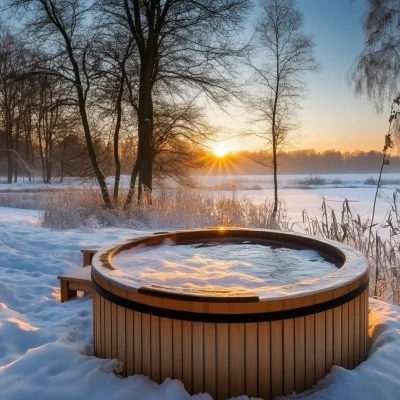 Wooden Jacuzzi in Winter Nature