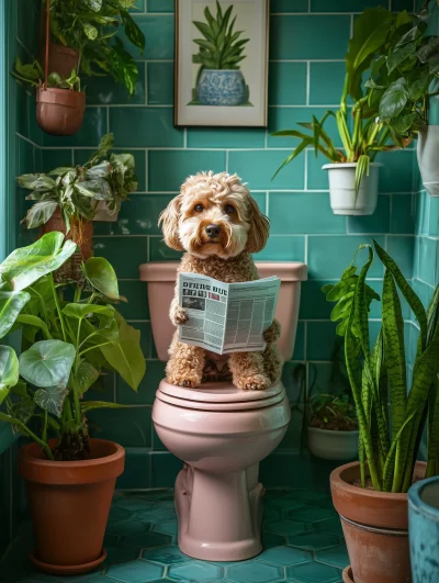 Confident Canine on Vintage Toilet