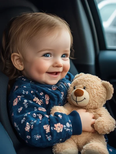 Happy Baby Girl With Teddy Bear