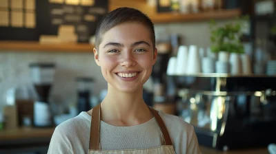 Smiling Woman in Coffee Shop