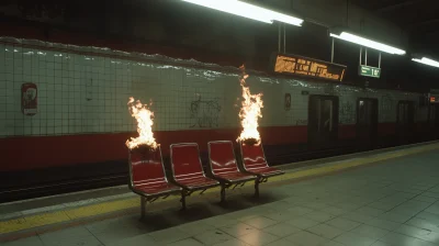 Burning Seats at Train Station