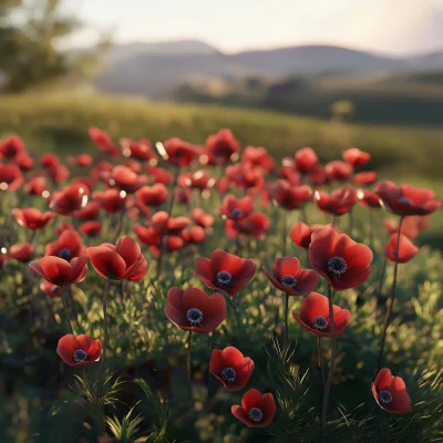 Field of Red Anemones