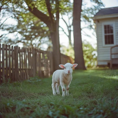 Playful Lamb in the Yard