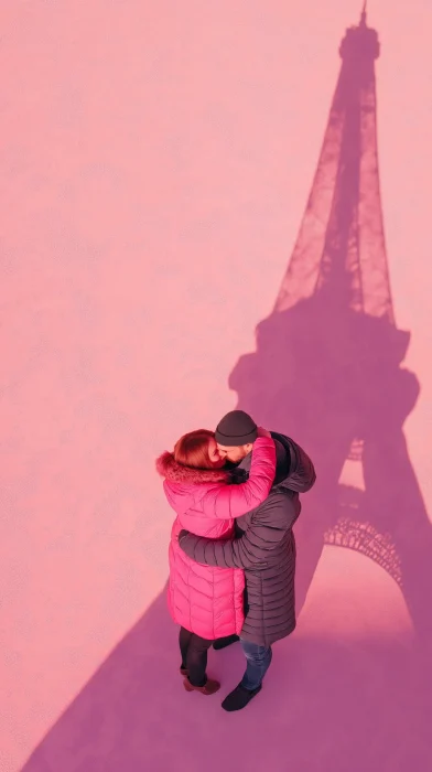 Hugging Under the Eiffel Tower