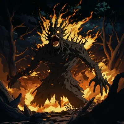 Enormous Humanoid Tree in Flames