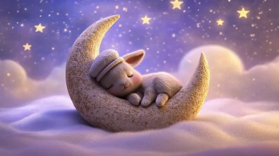 Sleepy Bunny on Crescent Moon