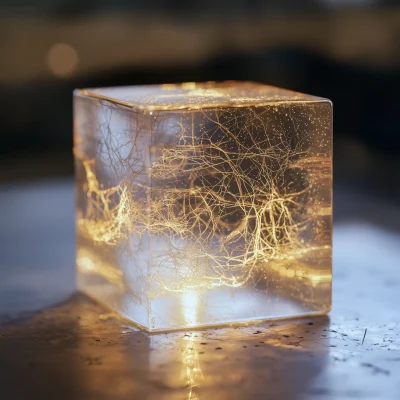 Frosted Glass Cube with Brain Tissue