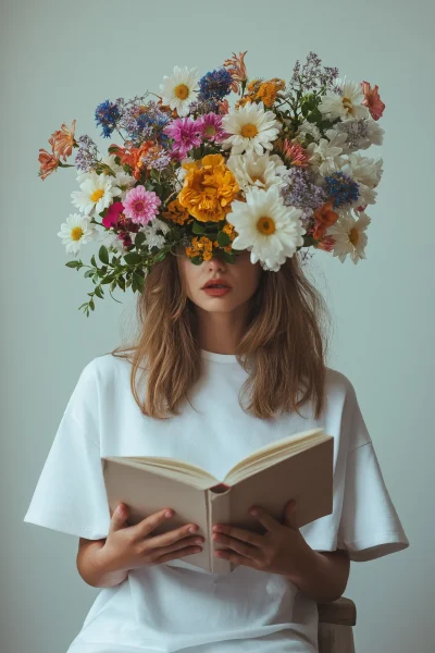 Stylish Woman with Flower Bouquet