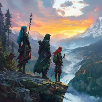 Fantasy Adventuring Party at Sunset