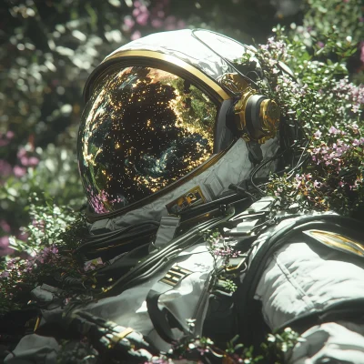 Astronaut in Glowing Space Garden