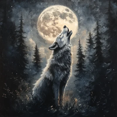 Majestic Wolf Howling at the Moon