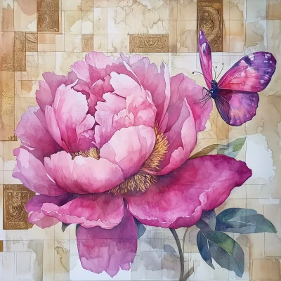 Abstract Watercolor Peony