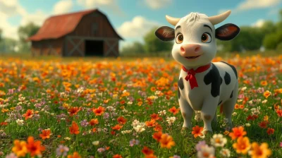 Cute Cow in Farm Field