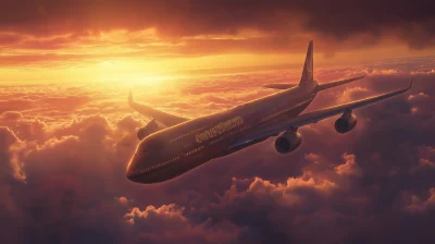 Commercial Airplane at Sunset