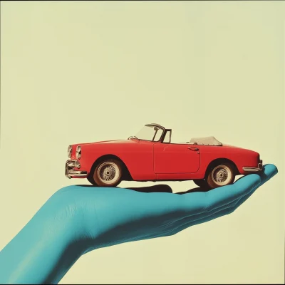 Vintage Blue Hand Holding Red Convertible