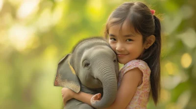 Joyful Embrace with a Miniature Elephant