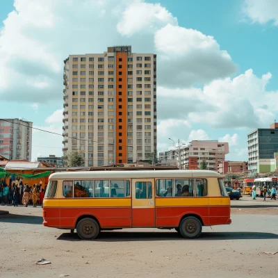 Modern Mini Bus at City Bus Stop