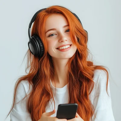 Smiling Redhead with Headphones