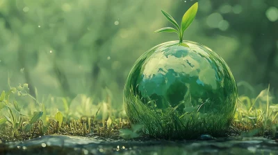 Green Glass Globe with Sprout