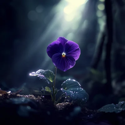 Sunlit Pansy in the Forest