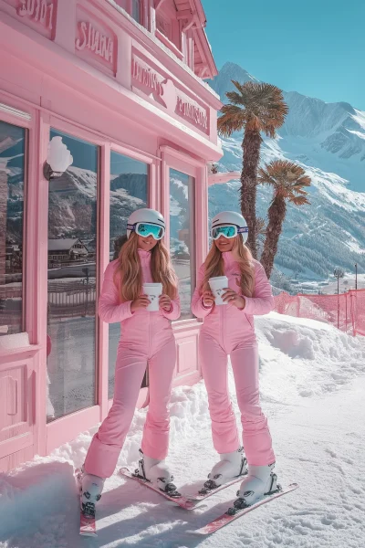 Girls Drinking Coffee in Ski Gear