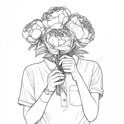 Girl with Peonies Coloring Page