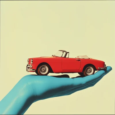 Blue Hand Holding Vintage Car